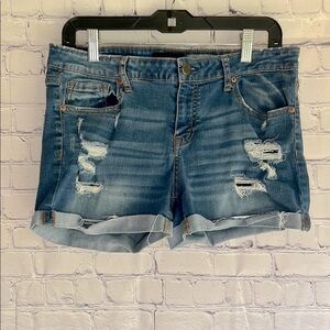 Size 12 Distressed Rolled Hem Denim Shorts - Blue
